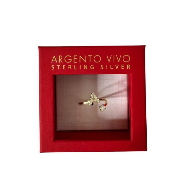 Argento Vivo Gold Plated Sterling Silver “A” Initial Ring – Adjustable CZ Accent - Picture 1 of 3